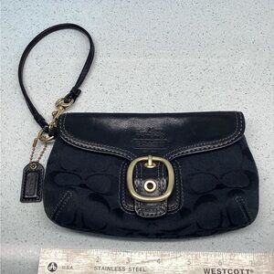 Coach Black Cloth & Leather Wristlet